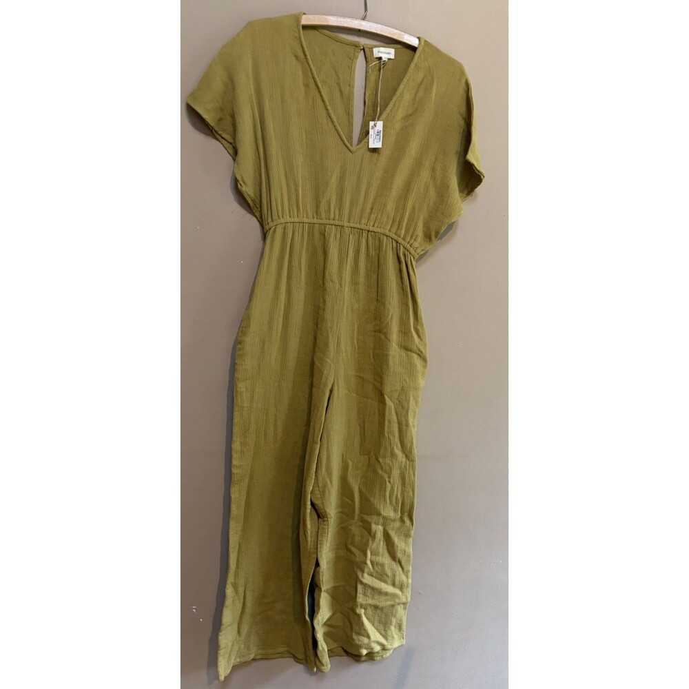 NWT World Market 100% Cotton Gauze XS Mustard Yellow Wide Leg Jumpsuit Boho
